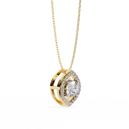 0.60 CTW Marquise Outline Halo Round Lab-Grown Diamond Necklace in 14K Gold & Platinum
