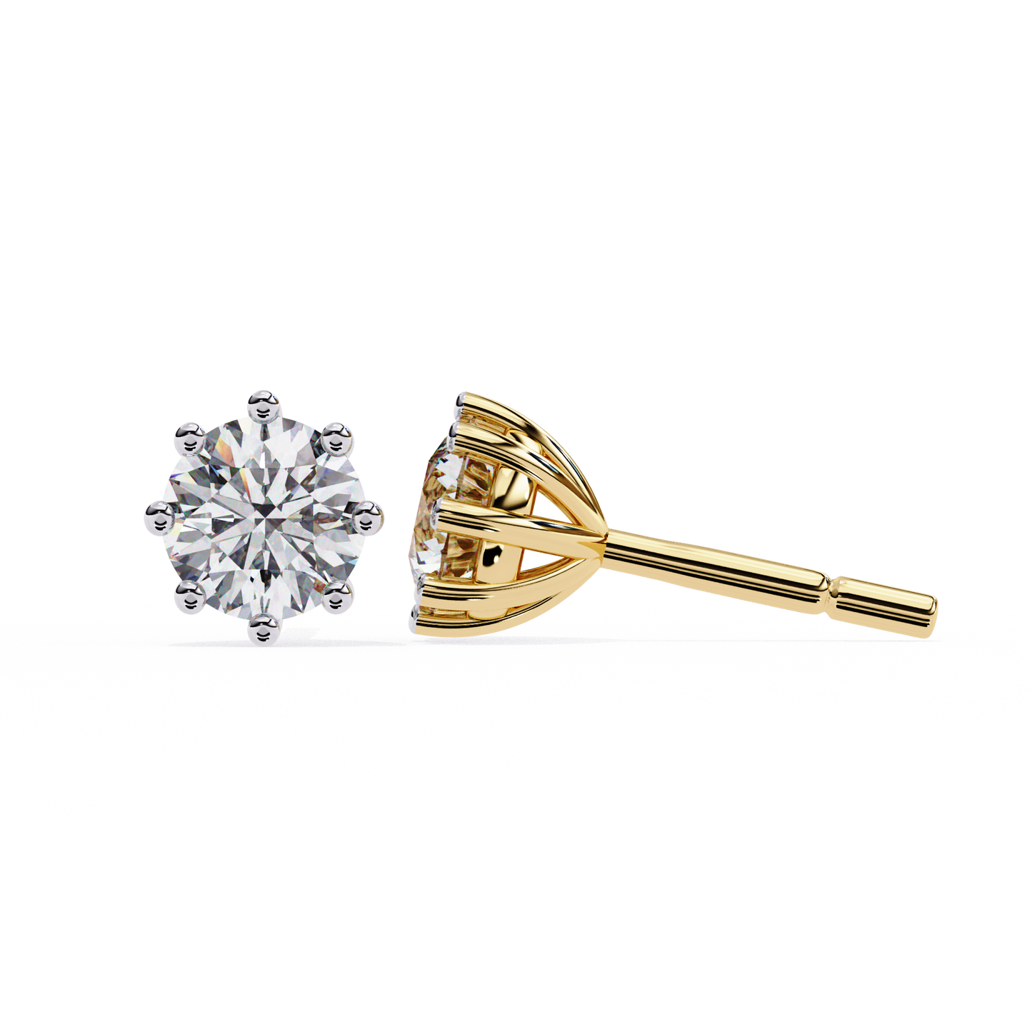 2.57 CTW Round Lab-Grown Diamond Eight-Prong Basket Stud Earrings in 14K Gold