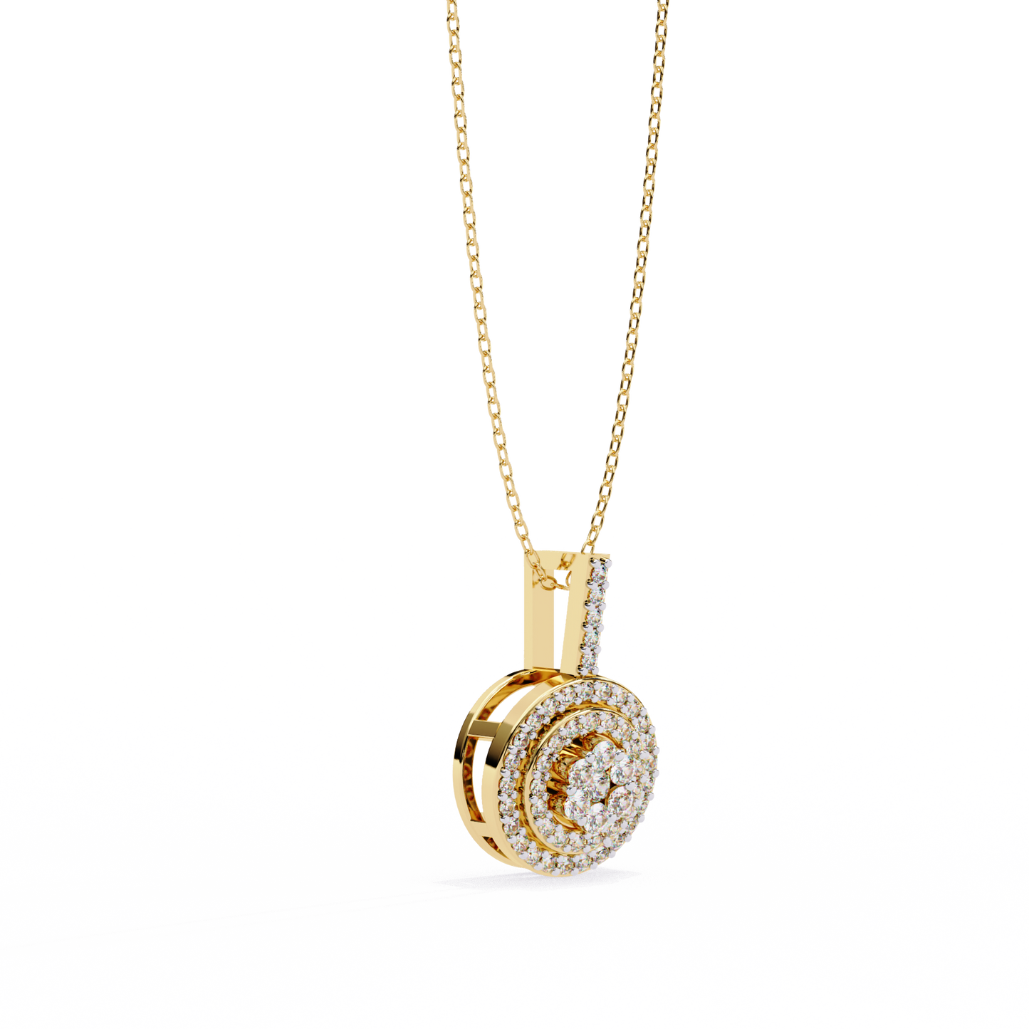 0.10 CTW Concentric Round Lab-Grown Diamond Disc Pendant Necklace in 14K Gold & Platinum