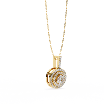 0.10 CTW Concentric Round Lab-Grown Diamond Disc Pendant Necklace in 14K Gold & Platinum