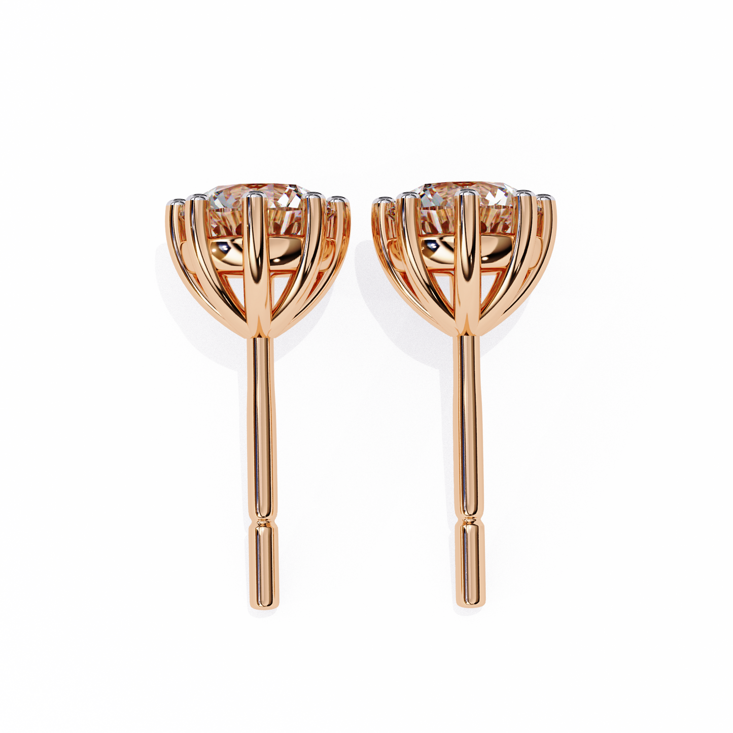 2.57 CTW Round Lab-Grown Diamond Eight-Prong Basket Stud Earrings in 14K Gold
