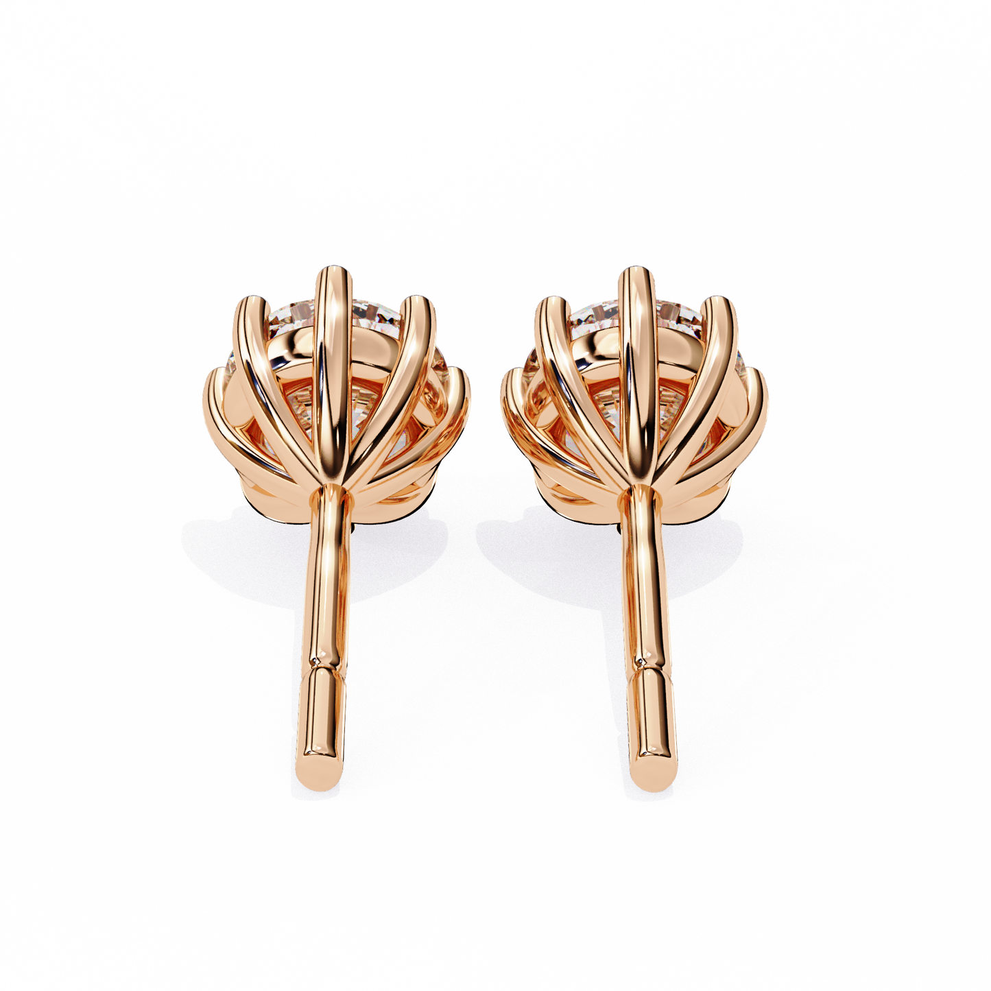 2.57 CTW Round Lab-Grown Diamond Eight-Prong Basket Stud Earrings in 14K Gold