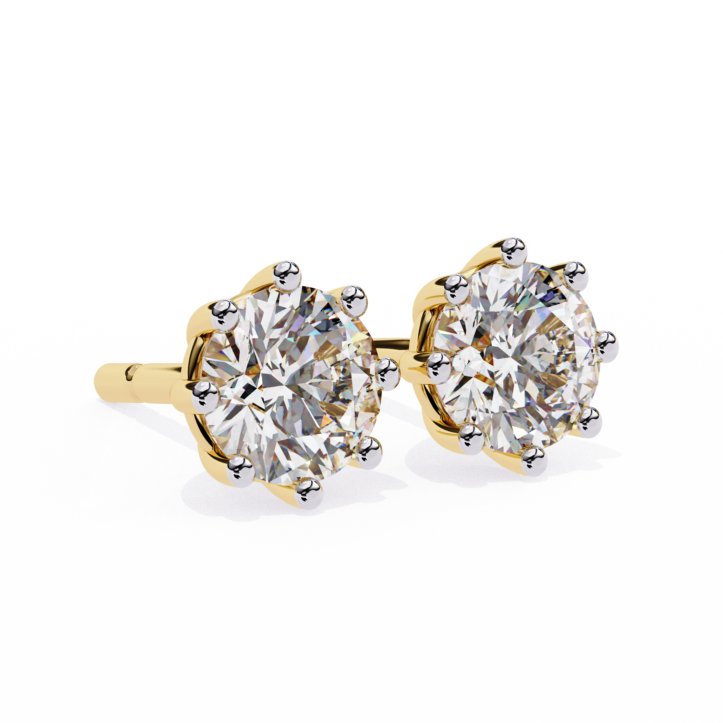 2.57 CTW Round Lab-Grown Diamond Eight-Prong Basket Stud Earrings in 14K Gold