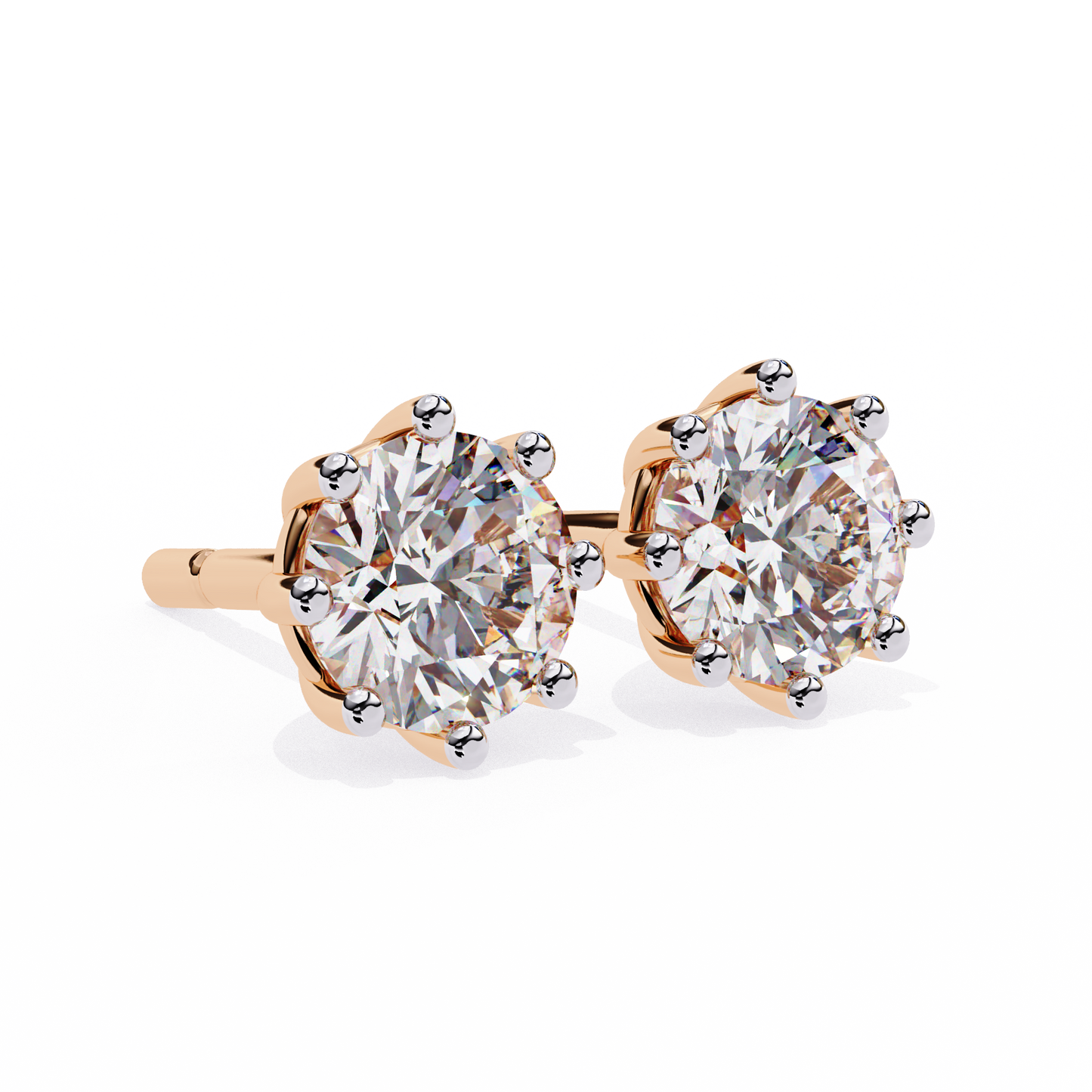 2.57 CTW Round Lab-Grown Diamond Eight-Prong Basket Stud Earrings in 14K Gold
