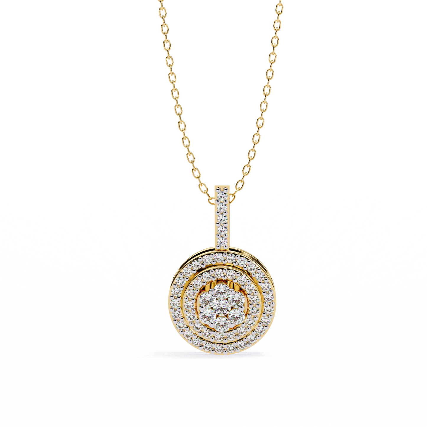 0.10 CTW Concentric Round Lab-Grown Diamond Disc Pendant Necklace in 14K Gold & Platinum