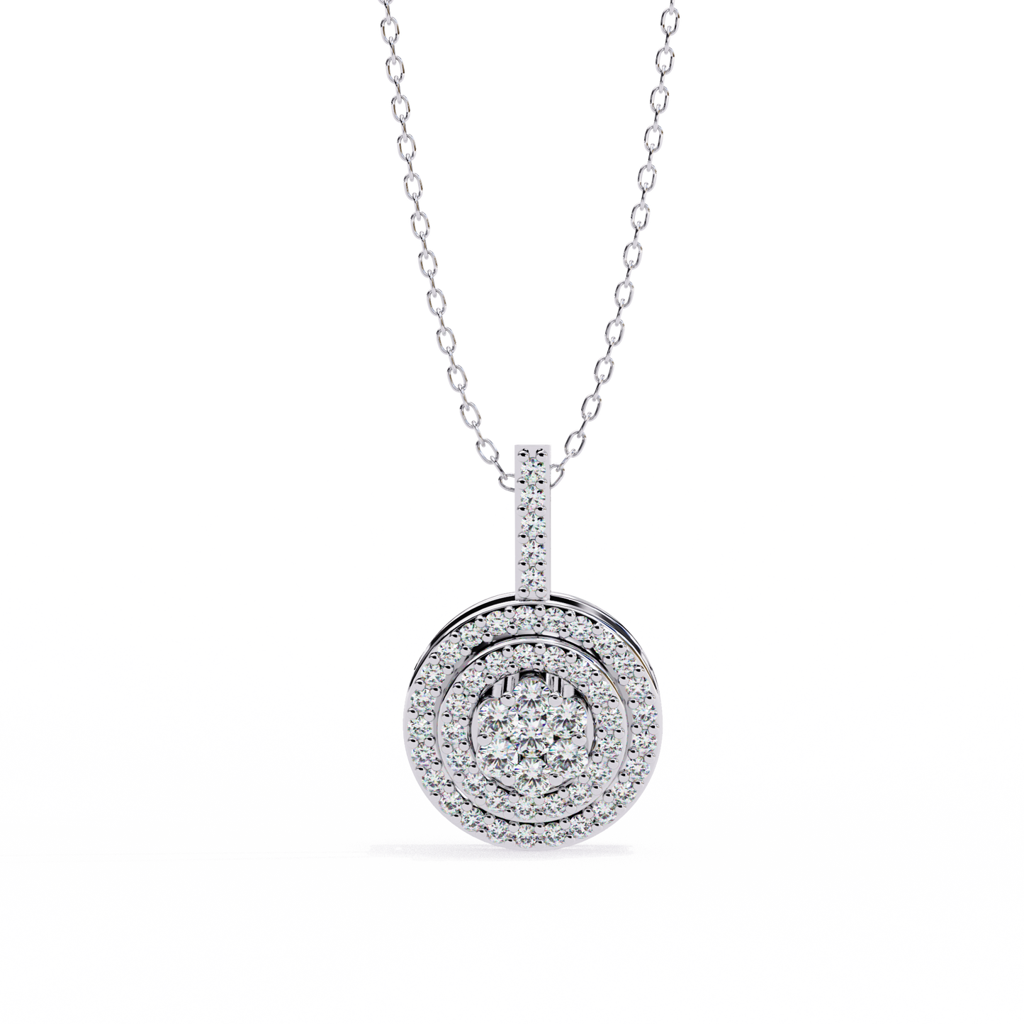 0.10 CTW Concentric Round Lab-Grown Diamond Disc Pendant Necklace in 14K Gold & Platinum