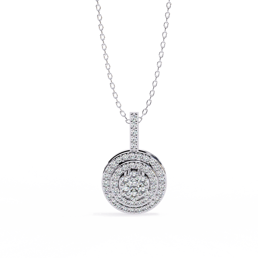 0.10 CTW Concentric Round Lab-Grown Diamond Disc Pendant Necklace in 14K Gold & Platinum
