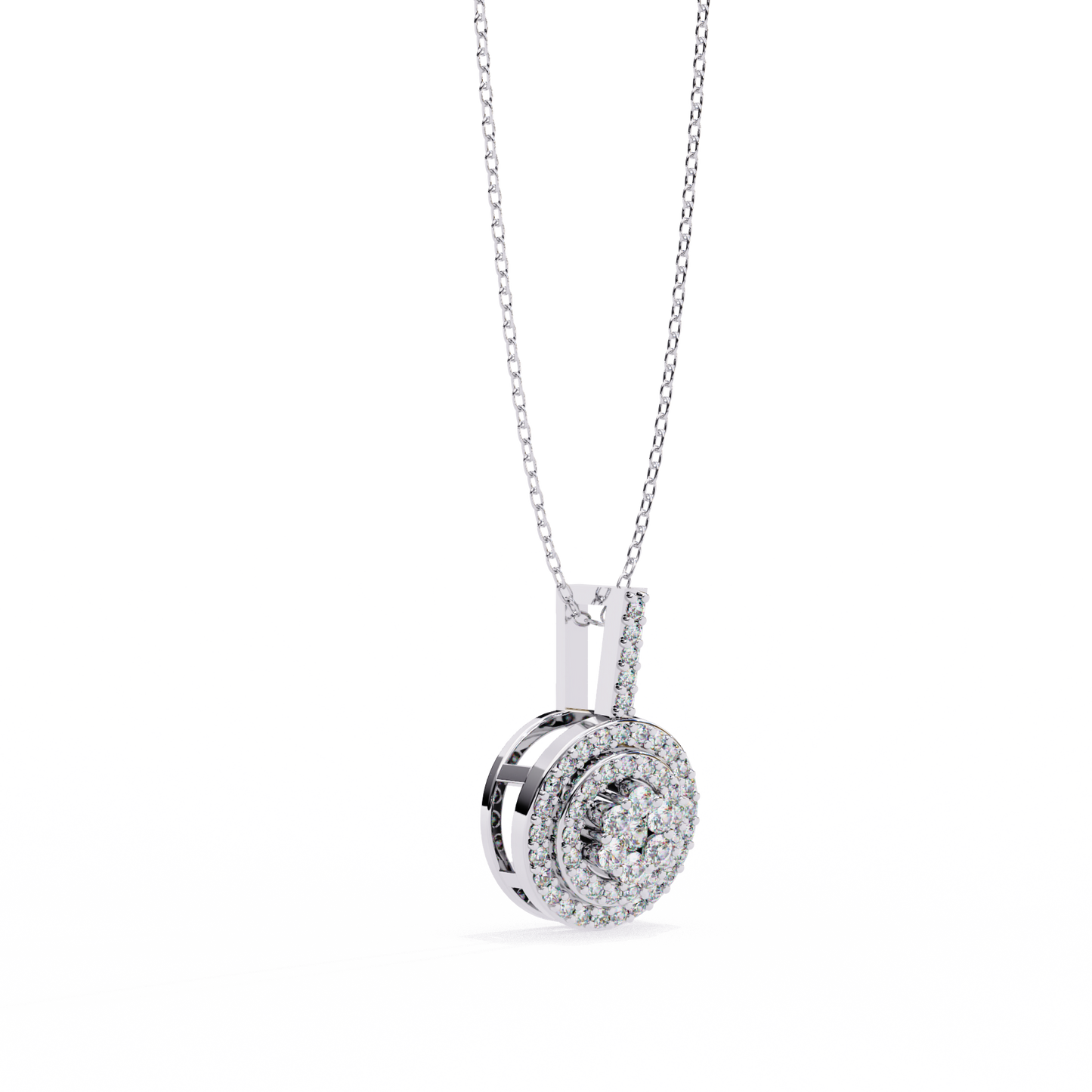 0.10 CTW Concentric Round Lab-Grown Diamond Disc Pendant Necklace in 14K Gold & Platinum