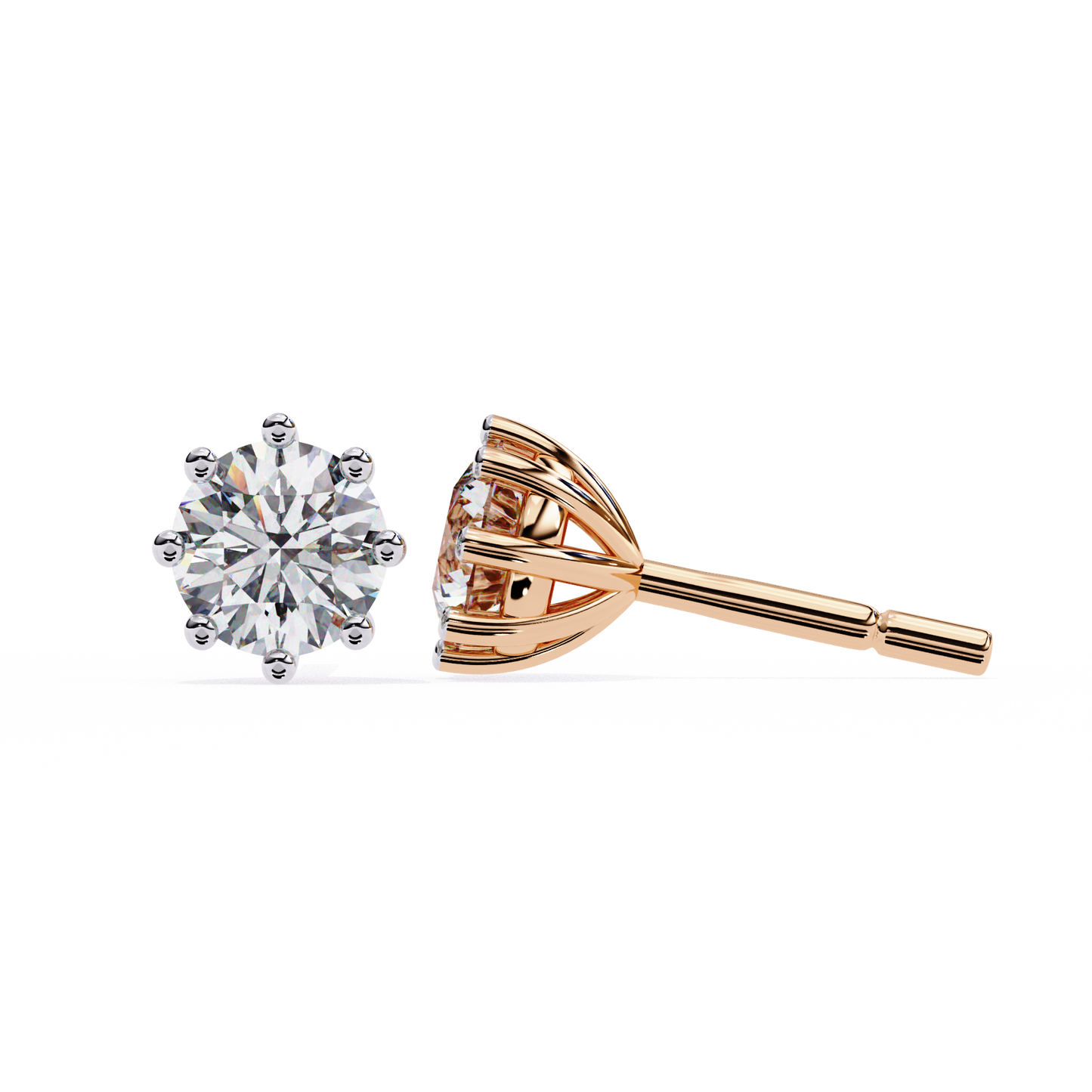 2.57 CTW Round Lab-Grown Diamond Eight-Prong Basket Stud Earrings in 14K Gold