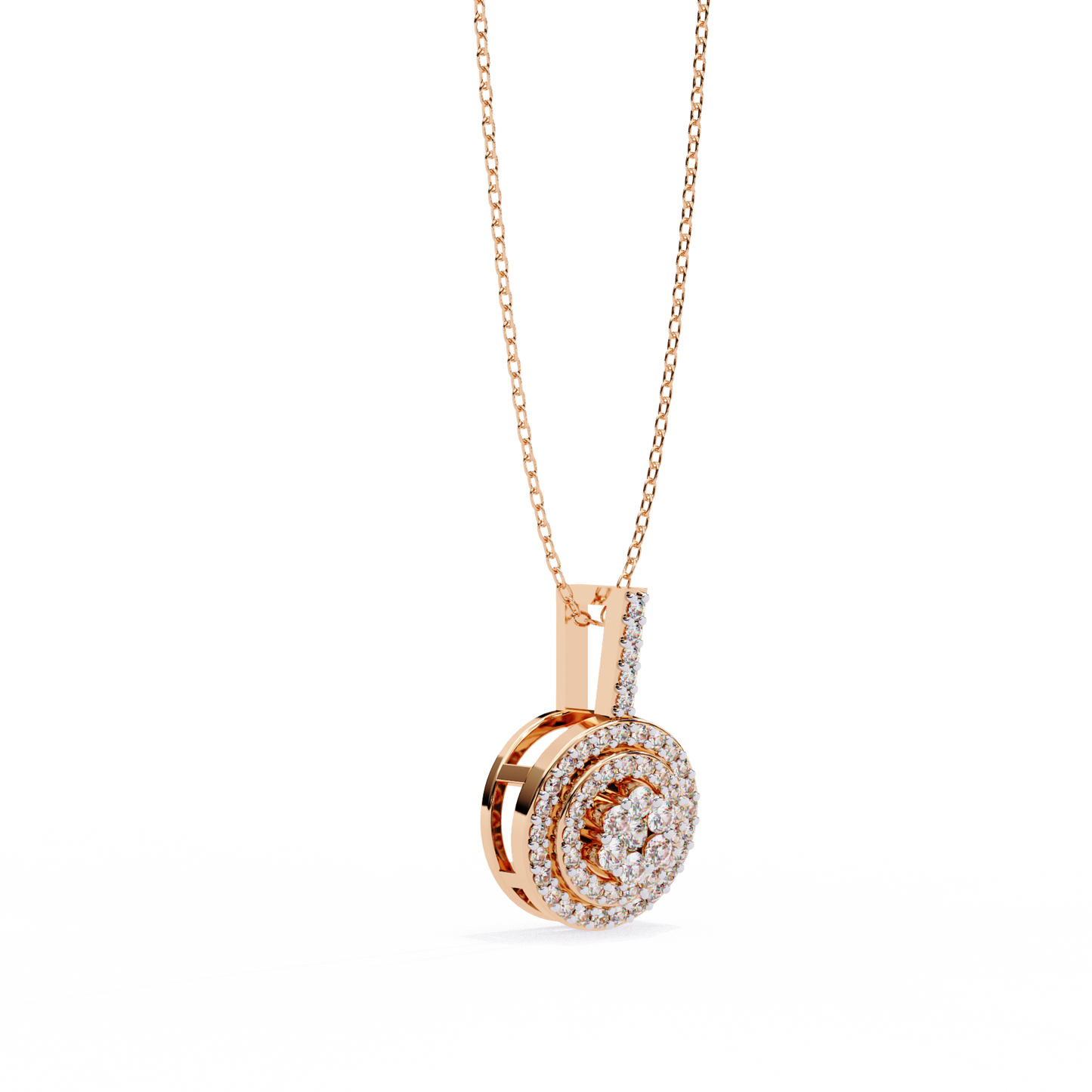 0.10 CTW Concentric Round Lab-Grown Diamond Disc Pendant Necklace in 14K Gold & Platinum