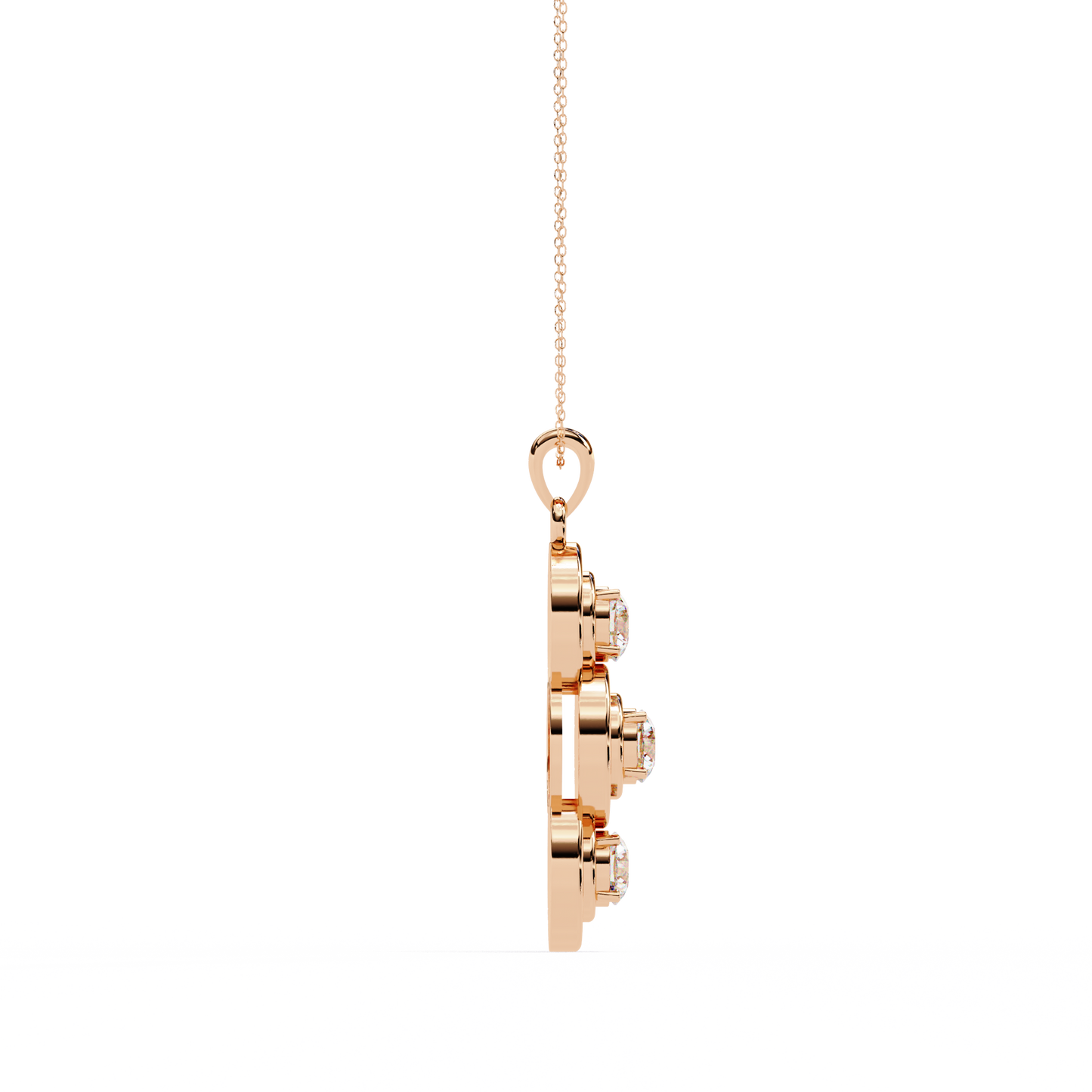 1.20 CTW Three-Stone Round Lab-Grown Diamond Circle Drop Pendant Necklace in 14K Gold & Platinum