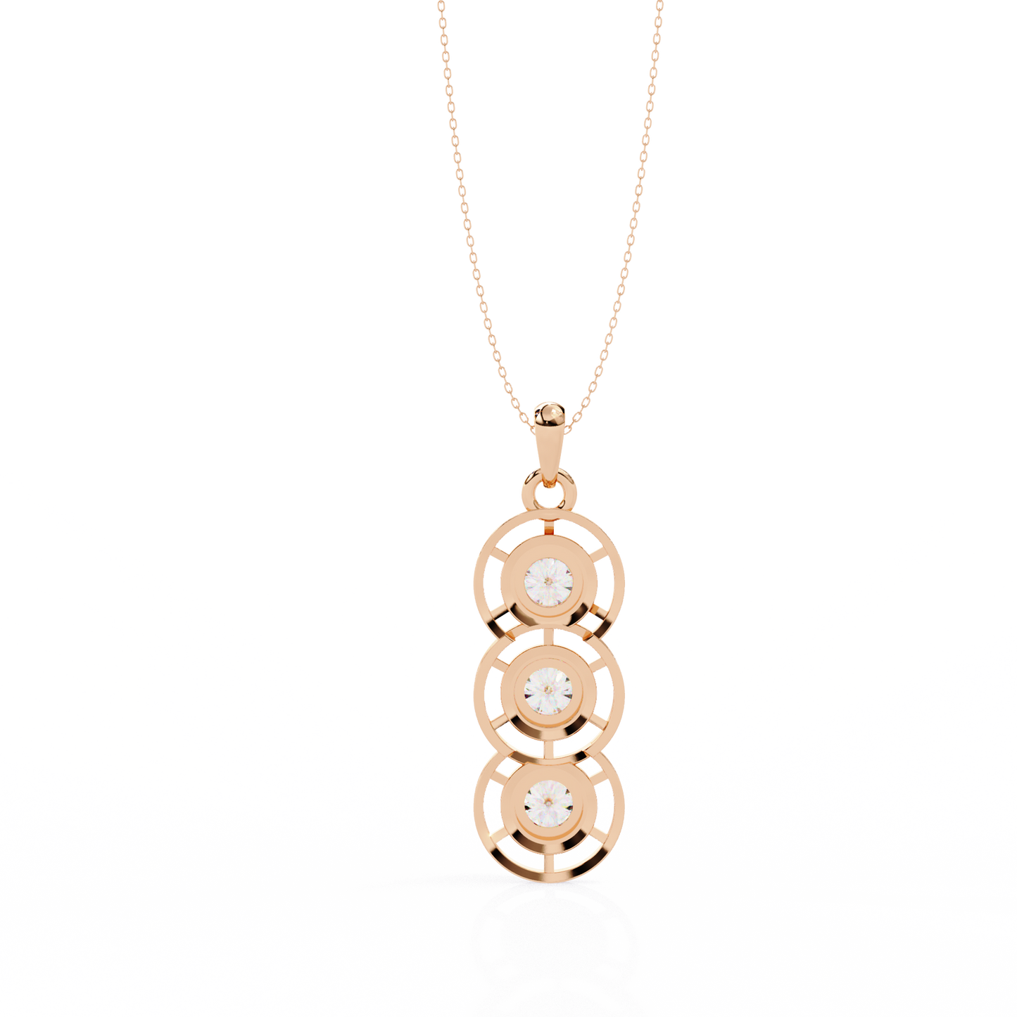 1.20 CTW Three-Stone Round Lab-Grown Diamond Circle Drop Pendant Necklace in 14K Gold & Platinum