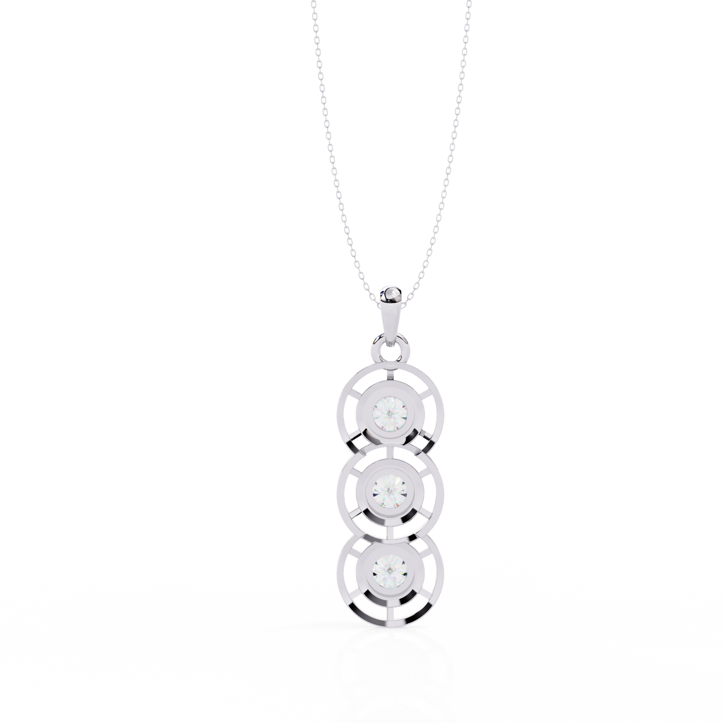 1.20 CTW Three-Stone Round Lab-Grown Diamond Circle Drop Pendant Necklace in 14K Gold & Platinum