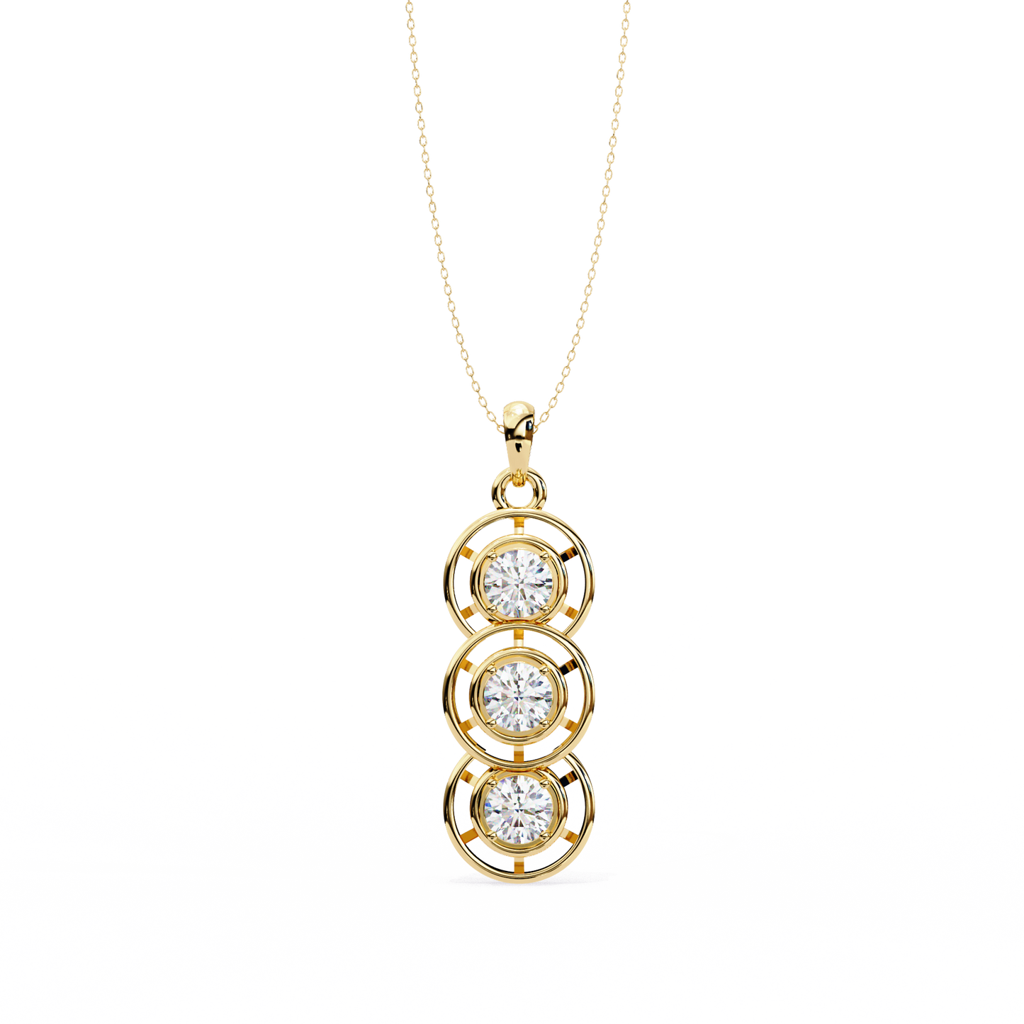 1.20 CTW Three-Stone Round Lab-Grown Diamond Circle Drop Pendant Necklace in 14K Gold & Platinum