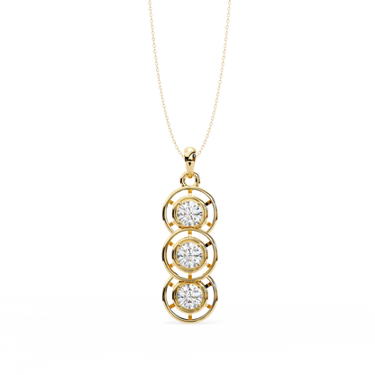 1.20 CTW Three-Stone Round Lab-Grown Diamond Circle Drop Pendant Necklace in 14K Gold & Platinum