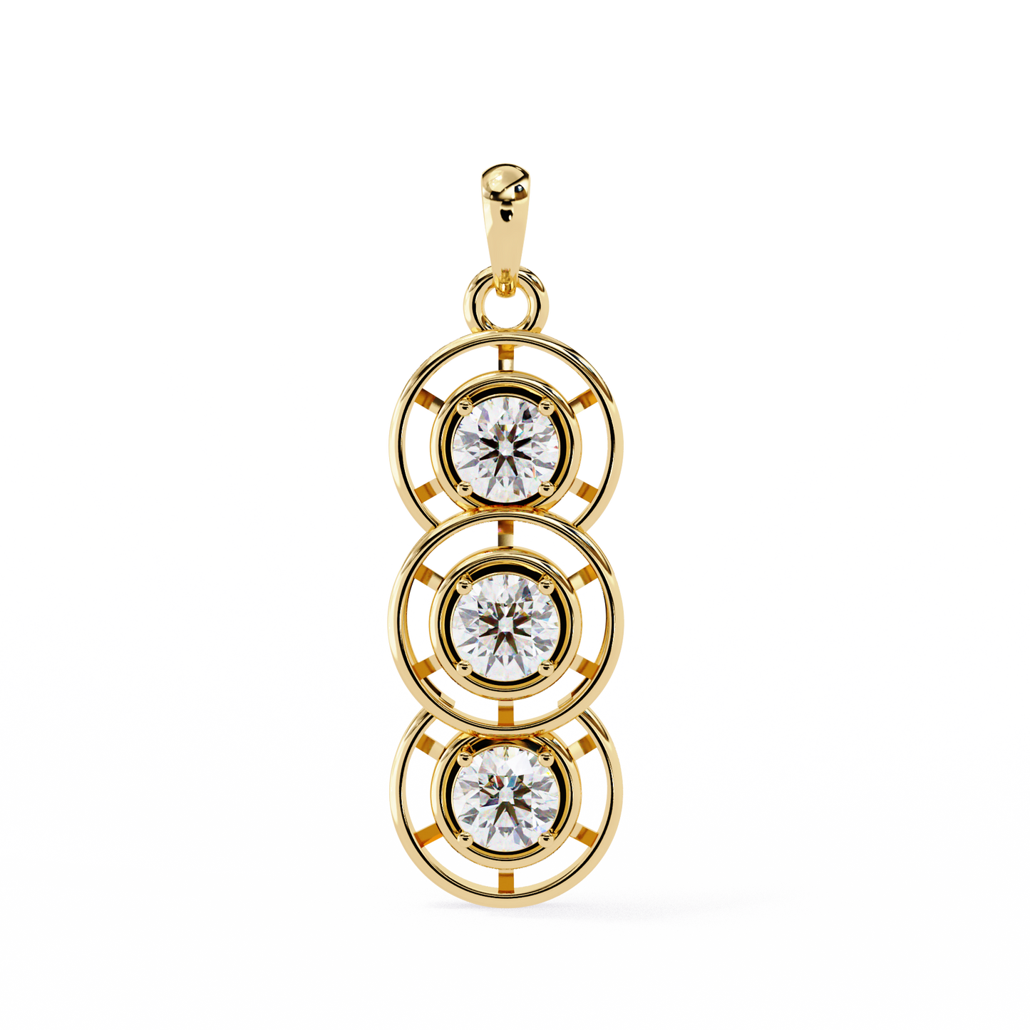 1.20 CTW Three-Stone Round Lab-Grown Diamond Circle Drop Pendant Necklace in 14K Gold & Platinum