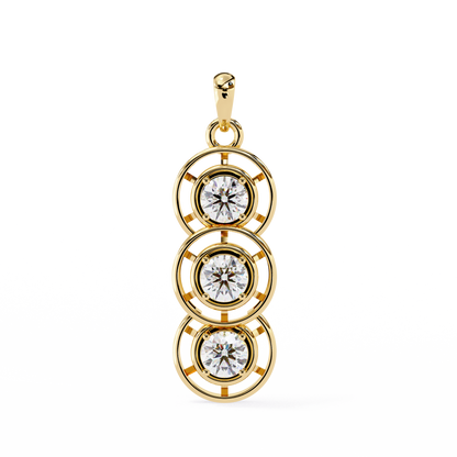 1.20 CTW Three-Stone Round Lab-Grown Diamond Circle Drop Pendant Necklace in 14K Gold & Platinum