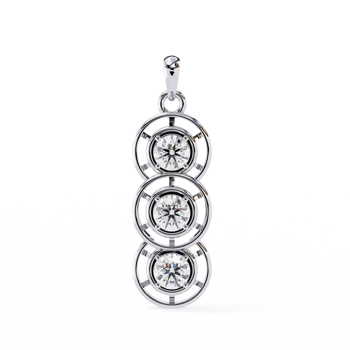 1.20 CTW Three-Stone Round Lab-Grown Diamond Circle Drop Pendant Necklace in 14K Gold & Platinum