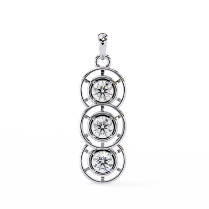1.20 CTW Three-Stone Round Lab-Grown Diamond Circle Drop Pendant Necklace in 14K Gold & Platinum