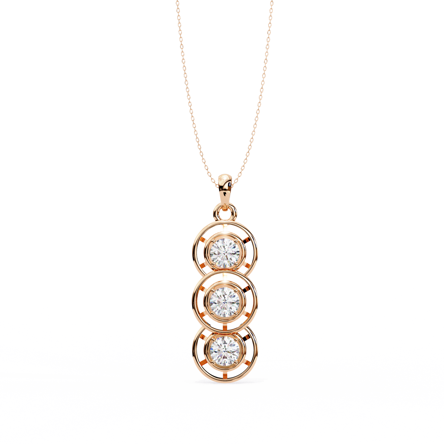 1.20 CTW Three-Stone Round Lab-Grown Diamond Circle Drop Pendant Necklace in 14K Gold & Platinum