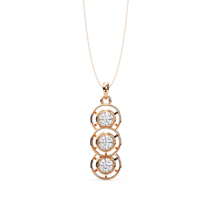 1.20 CTW Three-Stone Round Lab-Grown Diamond Circle Drop Pendant Necklace in 14K Gold & Platinum