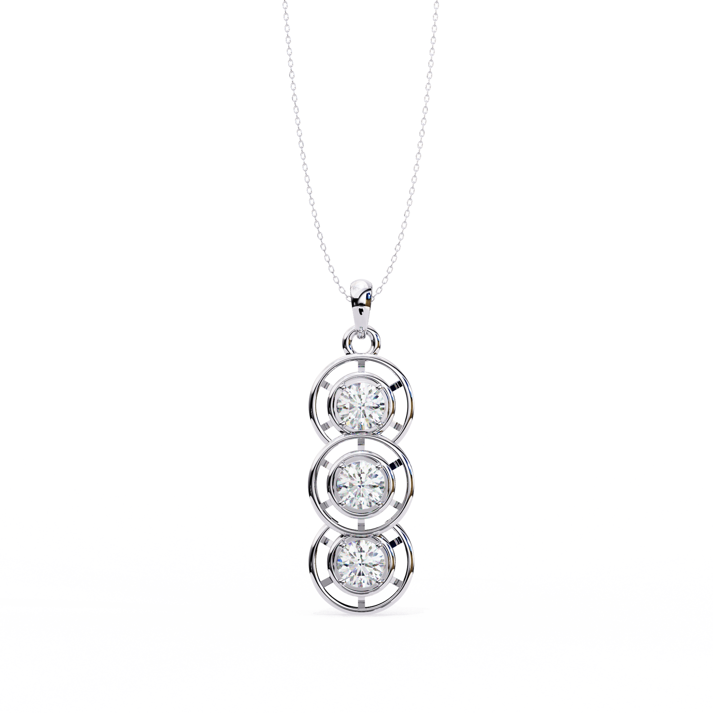 1.20 CTW Three-Stone Round Lab-Grown Diamond Circle Drop Pendant Necklace in 14K Gold & Platinum