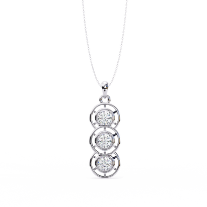 1.20 CTW Three-Stone Round Lab-Grown Diamond Circle Drop Pendant Necklace in 14K Gold & Platinum