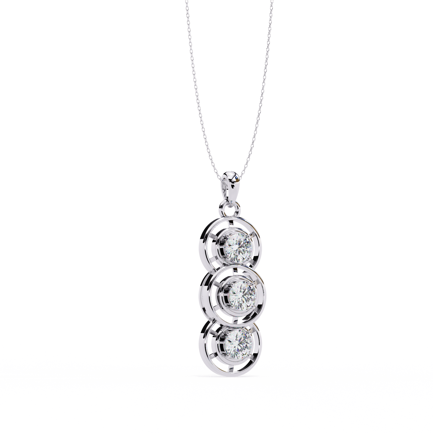 1.20 CTW Three-Stone Round Lab-Grown Diamond Circle Drop Pendant Necklace in 14K Gold & Platinum