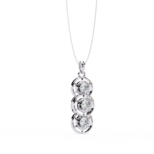 1.20 CTW Three-Stone Round Lab-Grown Diamond Circle Drop Pendant Necklace in 14K Gold & Platinum