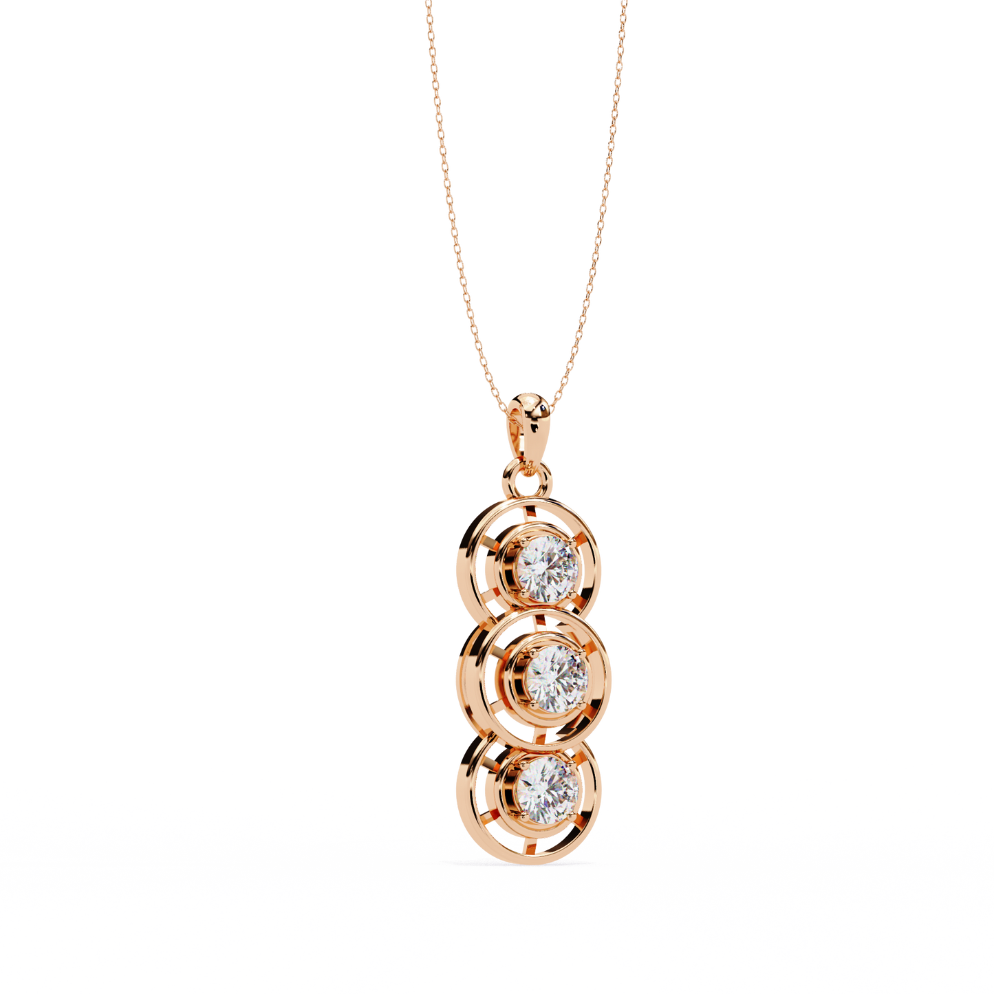 1.20 CTW Three-Stone Round Lab-Grown Diamond Circle Drop Pendant Necklace in 14K Gold & Platinum