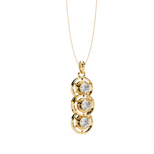 1.20 CTW Three-Stone Round Lab-Grown Diamond Circle Drop Pendant Necklace in 14K Gold & Platinum