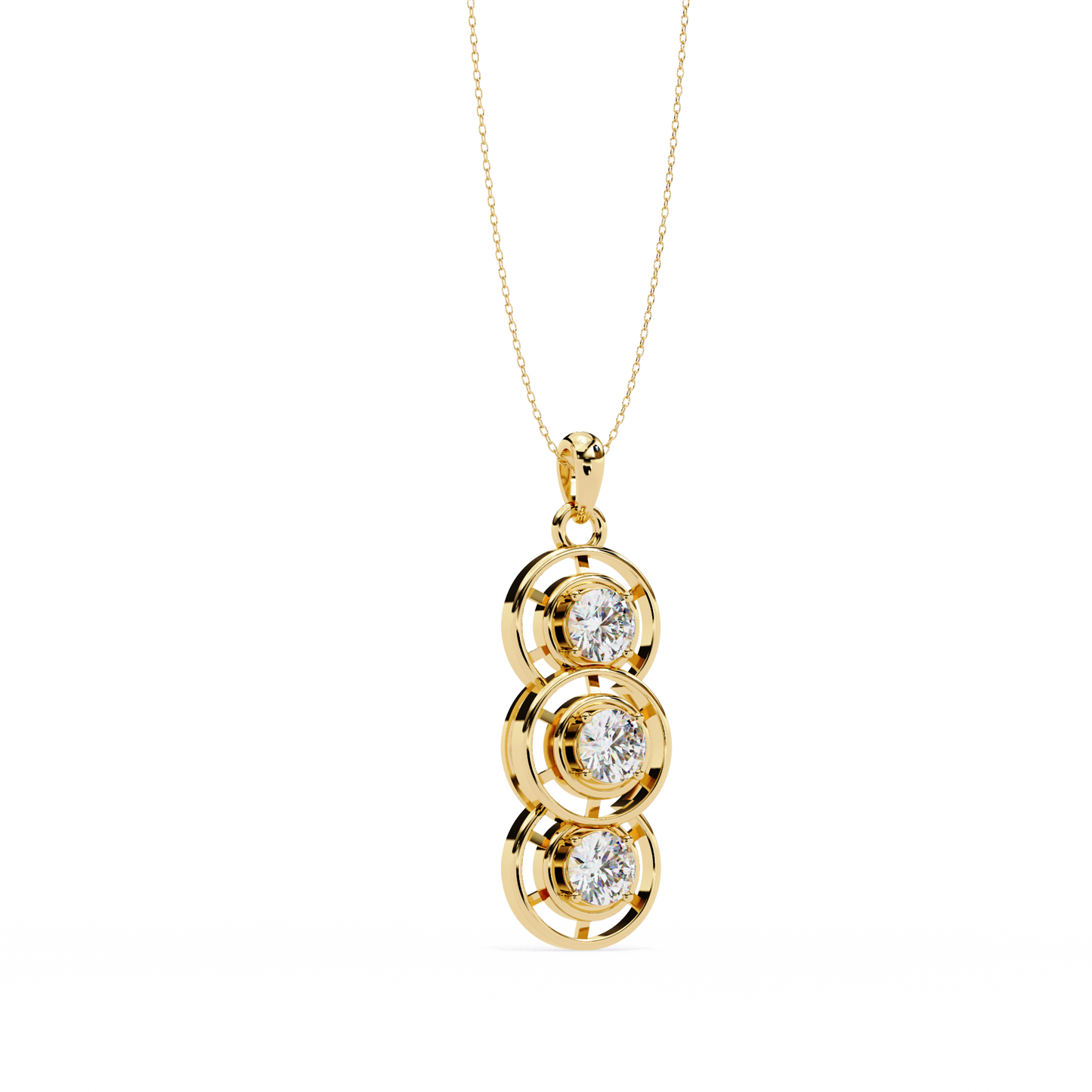 1.20 CTW Three-Stone Round Lab-Grown Diamond Circle Drop Pendant Necklace in 14K Gold & Platinum