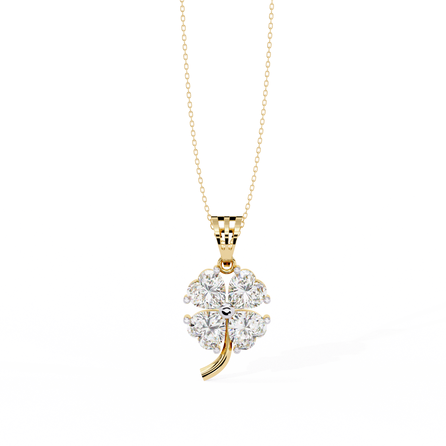 3.20 CTW Four-Leaf Heart Clover Pendant Necklace | Lab Grown | 14K Gold & Platinum – Lunéa Paris