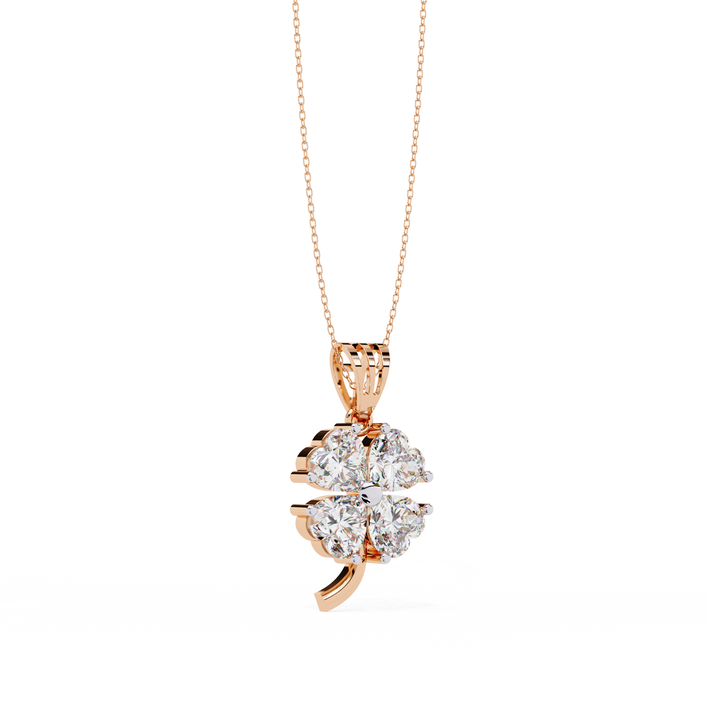 3.20 CTW Four-Leaf Heart Clover Pendant Necklace | Lab Grown | 14K Gold & Platinum – Lunéa Paris