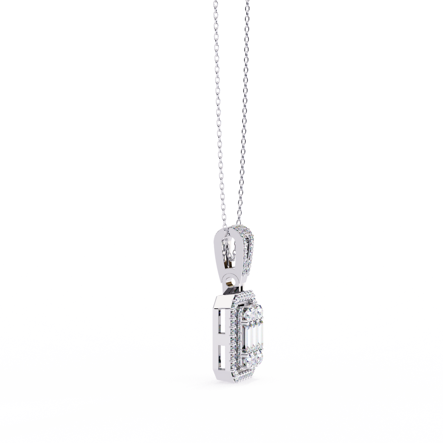 0.70 CTW Art Deco Mixed-Shape Halo Pendant Necklace | Lab Grown | 14K Gold & Platinum – Lunéa Paris