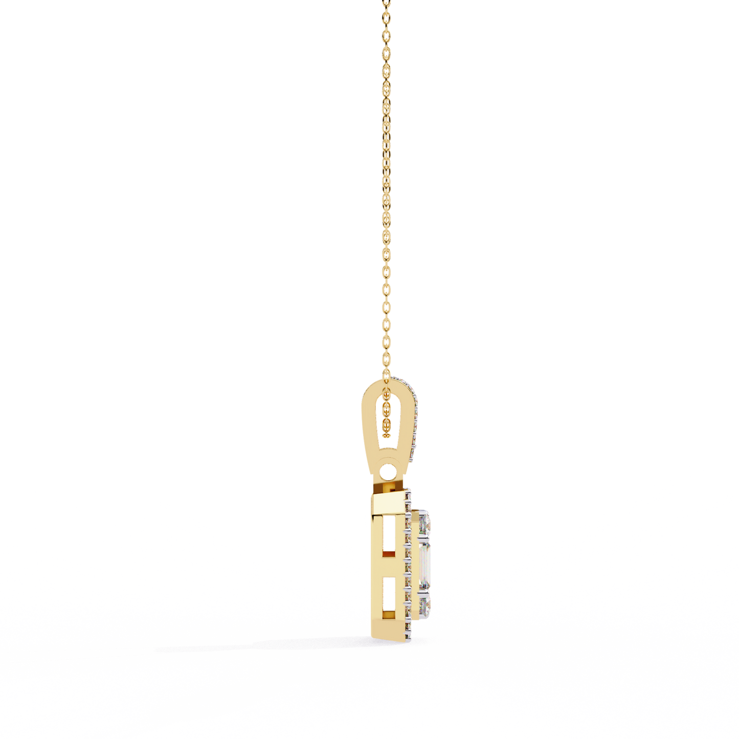 0.70 CTW Art Deco Mixed-Shape Halo Pendant Necklace | Lab Grown | 14K Gold & Platinum – Lunéa Paris