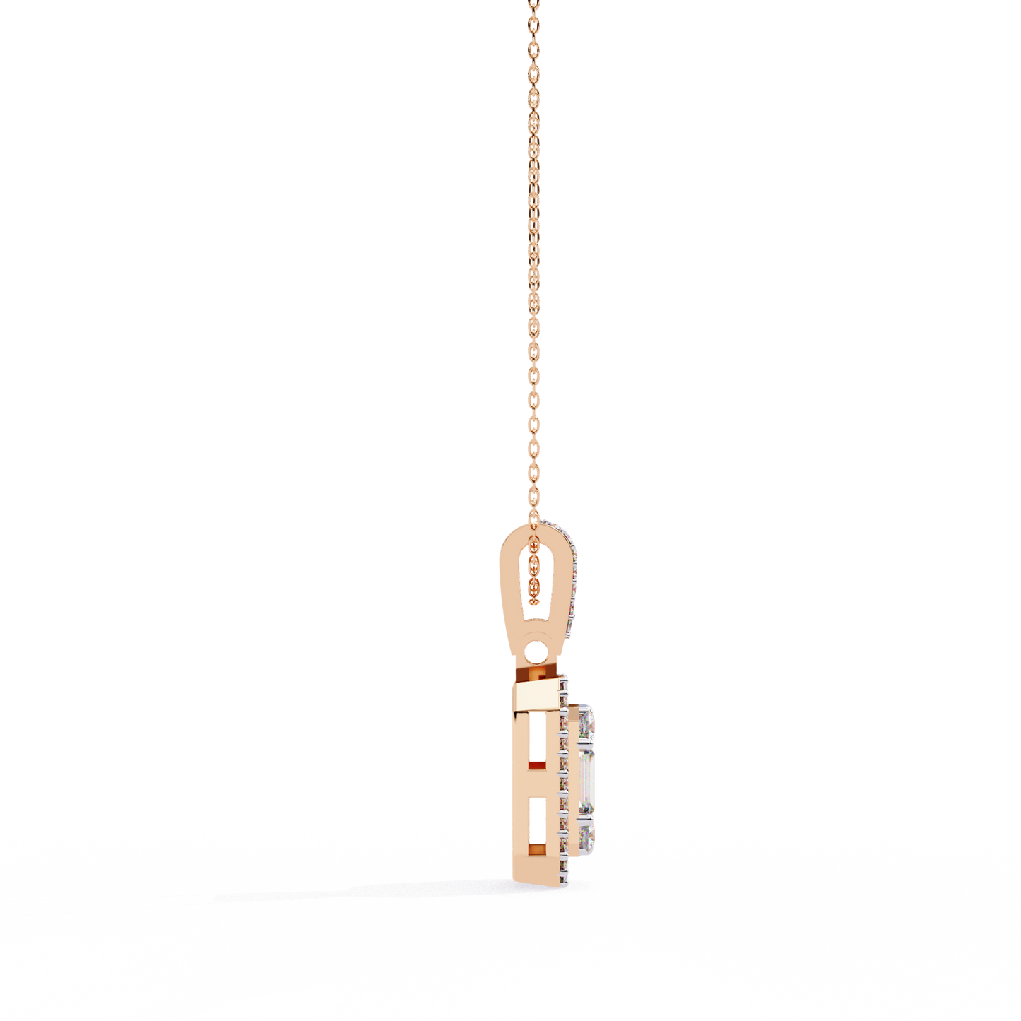 0.70 CTW Art Deco Mixed-Shape Halo Pendant Necklace | Lab Grown | 14K Gold & Platinum – Lunéa Paris