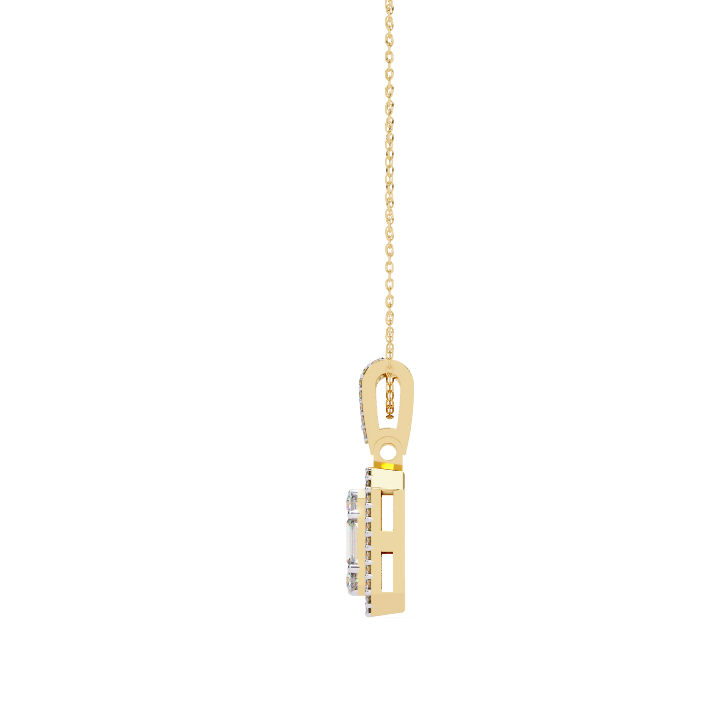 0.70 CTW Art Deco Mixed-Shape Halo Pendant Necklace | Lab Grown | 14K Gold & Platinum – Lunéa Paris