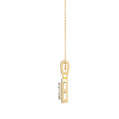 0.70 CTW Art Deco Mixed-Shape Halo Pendant Necklace | Lab Grown | 14K Gold & Platinum – Lunéa Paris