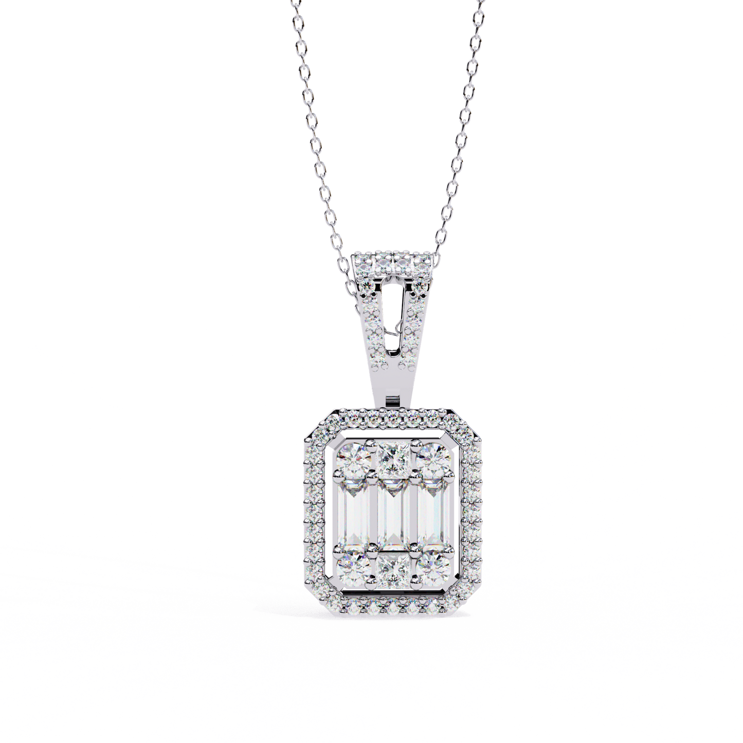 0.70 CTW Art Deco Mixed-Shape Halo Pendant Necklace | Lab Grown | 14K Gold & Platinum – Lunéa Paris