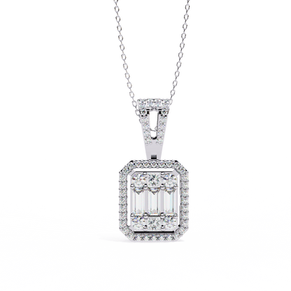 0.70 CTW Art Deco Mixed-Shape Halo Pendant Necklace | Lab Grown | 14K Gold & Platinum – Lunéa Paris