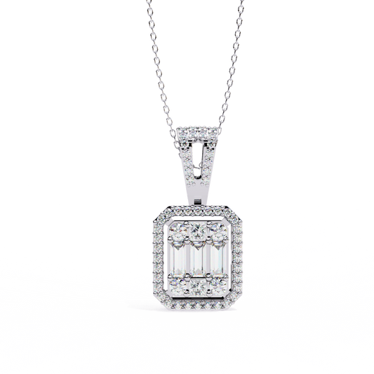 0.70 CTW Art Deco Mixed-Shape Halo Pendant Necklace | Lab Grown | 14K Gold & Platinum – Lunéa Paris