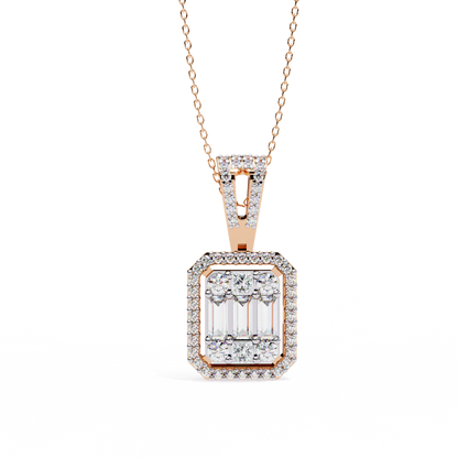 0.70 CTW Art Deco Mixed-Shape Halo Pendant Necklace | Lab Grown | 14K Gold & Platinum – Lunéa Paris