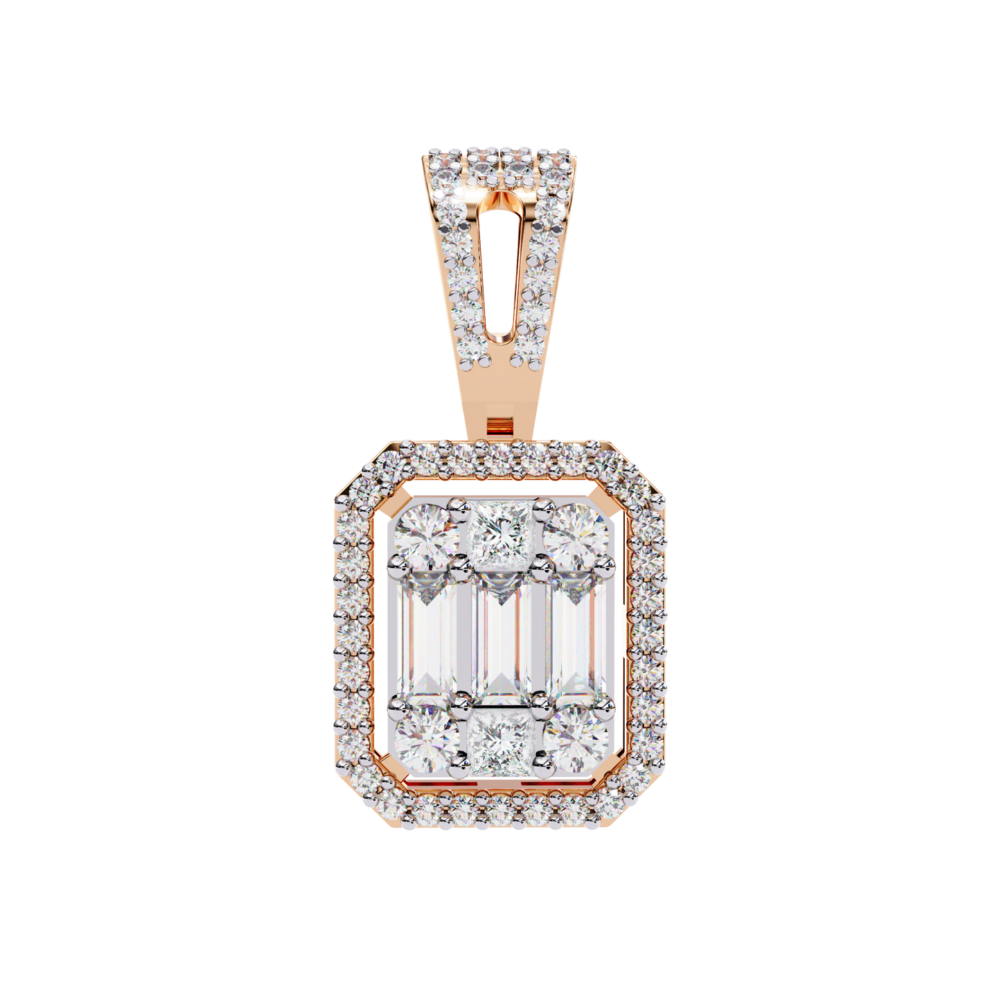 0.70 CTW Art Deco Mixed-Shape Halo Pendant Necklace | Lab Grown | 14K Gold & Platinum – Lunéa Paris