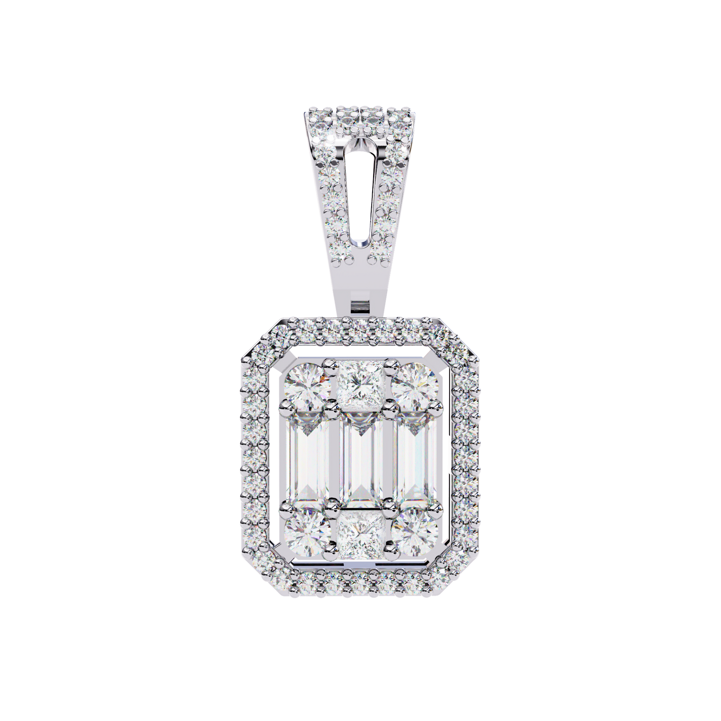 0.70 CTW Art Deco Mixed-Shape Halo Pendant Necklace | Lab Grown | 14K Gold & Platinum – Lunéa Paris