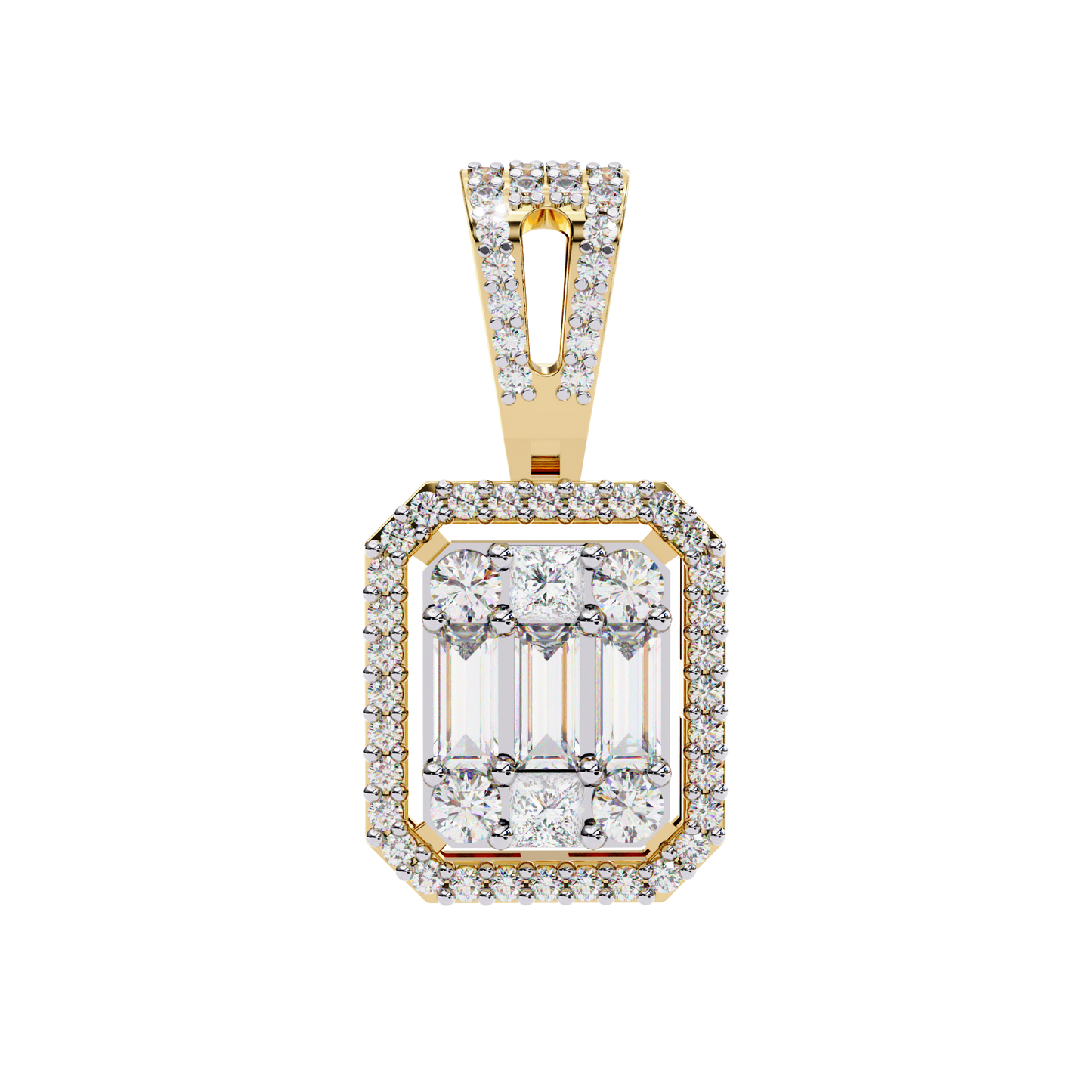 0.70 CTW Art Deco Mixed-Shape Halo Pendant Necklace | Lab Grown | 14K Gold & Platinum – Lunéa Paris