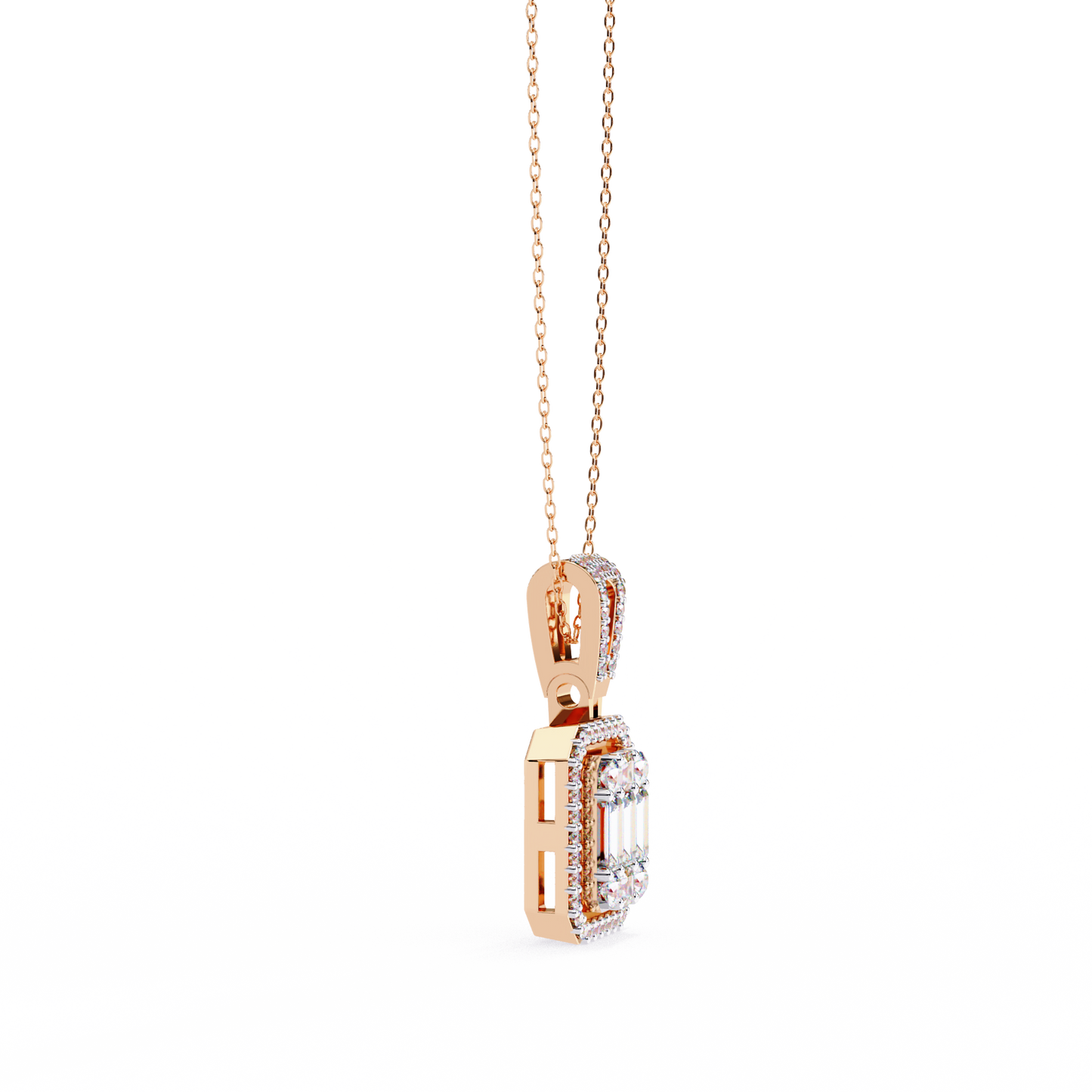 0.70 CTW Art Deco Mixed-Shape Halo Pendant Necklace | Lab Grown | 14K Gold & Platinum – Lunéa Paris