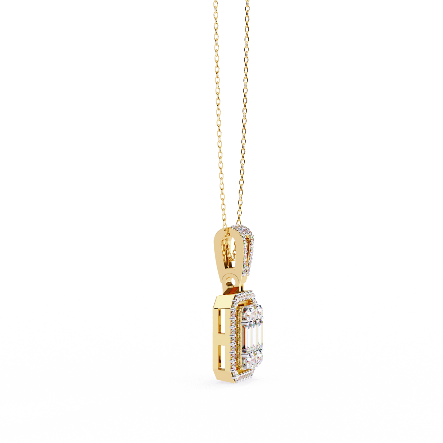 0.70 CTW Art Deco Mixed-Shape Halo Pendant Necklace | Lab Grown | 14K Gold & Platinum – Lunéa Paris