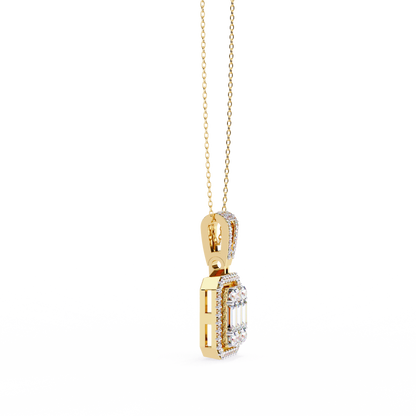 0.70 CTW Art Deco Mixed-Shape Halo Pendant Necklace | Lab Grown | 14K Gold & Platinum – Lunéa Paris