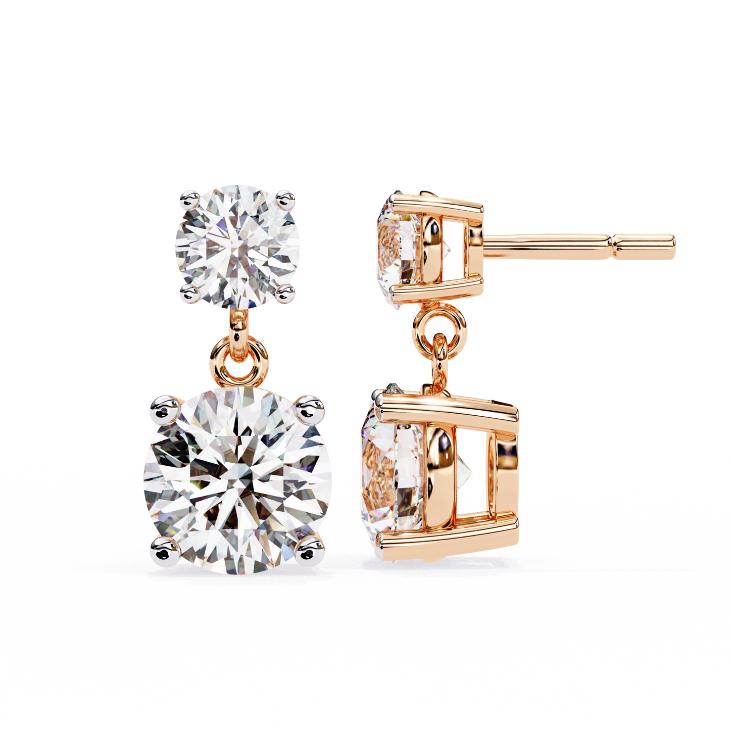 7.46 CTW Graduated Round Lab-Grown Diamond Drop Earrings in 14K Gold